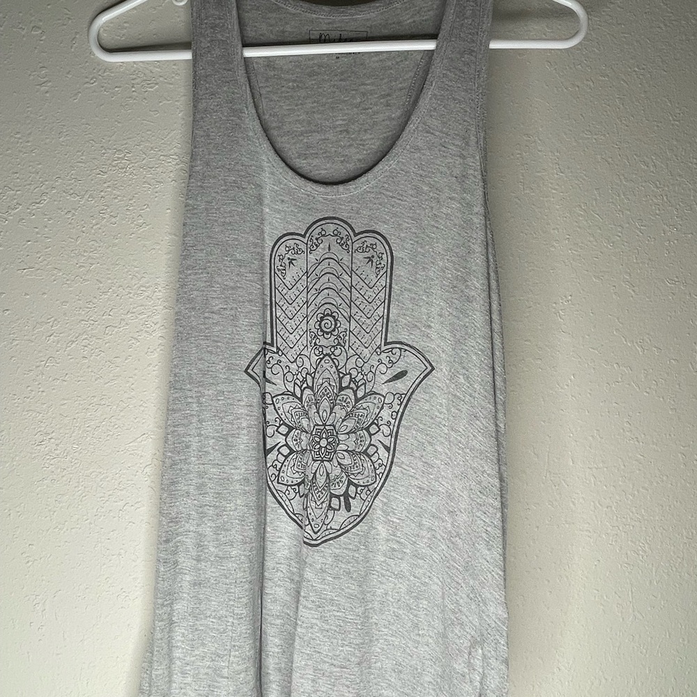 Miken Gray Sleeveless Tank Top with Hamsa Design